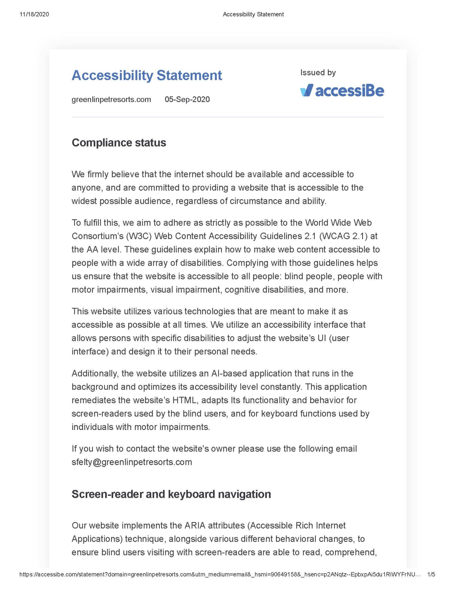 Accessibility Statement Greenlin Pet Resorts